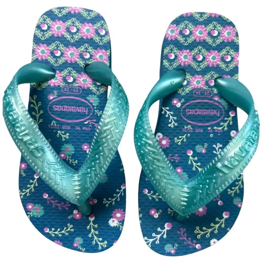 NWOT Little Girls Havaianas Turquoise Purple Flip Flop Sandals US 9